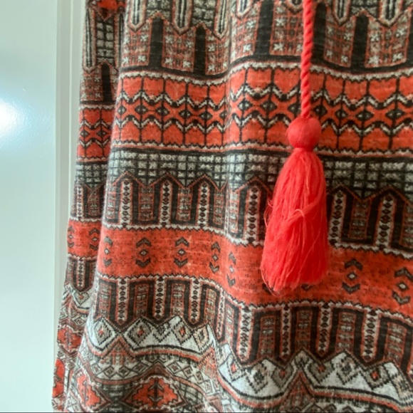 Lucky Brand Boho Peasant Top w Tassels Orange & Ribbed Tank w Lace - Picture 4 of 12